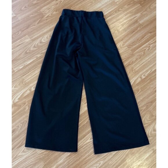 High Waisted Black Wide Leg Pants Sz Med Pleated Front Elastic Waist Polyester - Picture 4 of 9